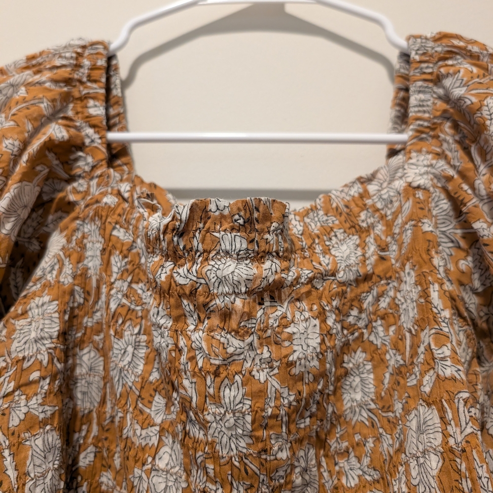 Daughters of India Tan Floral Smocked Puff-Sleeve Top - Picture 6 of 10